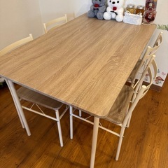 【美品✨4人用】アイリスプラザ ダイニングテーブルセット／120cm 木目調テーブル＋チェア4脚／おしゃれ北欧風の画像