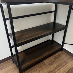 ダークブラウン L字型デスク 3段棚付きの画像