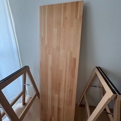 ウッドスタンド2脚と天板　木製ソーホース作業台の画像