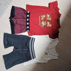 90、夏服4枚セット、トップス、半袖、半ズボン、パンツ、タンクトップ、動物系の画像