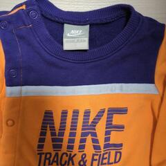 NIKE、80、ナイキ、オレンジ×パープルのかっこいいロンパース、洗濯済みの画像