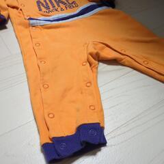 NIKE、80、ナイキ、オレンジ×パープルのかっこいいロンパース、洗濯済みの画像