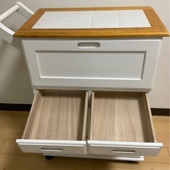 タイル付き天然木キッチンワゴン【幅59cm】の画像