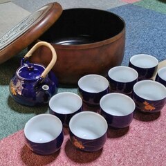 逗子 茶器 鎌倉彫 福 急須 ティーポット 湯呑 湯飲み 湯のみ 茶の湯道具 お茶呑茶碗の画像