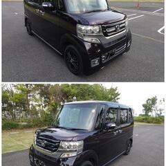 平成 28 年式 後期／ホンダ／NーBOX カスタム／特別仕様車 G SSブラックスタイル パッケージ／無事故／エアロパーツ／アルミホイール／両側パワースライドドア／スマートキー／ナビ／フルセグテレビ／ビルトインETC／車内 清掃済み／ 車検 09/09の画像