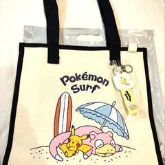 【韓国ロッテリア限定】 ポケモン ピカチュウ エコバッグコンプリートセット（ヤドンバージョンとライチョウバージョン）×キーリングの画像