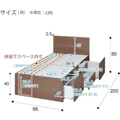 ニトリ　シングルベッドフレーム＋マットレス収納、コンセント、ライト付きの画像