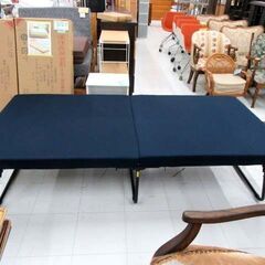 折りたたみベッド シングル 幅97×奥行201×高さ44.5cm メッシュ ネイビー 寝具 家具 来客 簡易ベッド 苫小牧西店 の画像