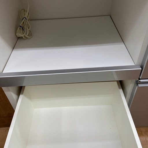 松田家具　レンジボード　スライド2枚扉　ホワイト×シルバー