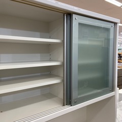 松田家具　レンジボード　スライド2枚扉　ホワイト×シルバーの画像
