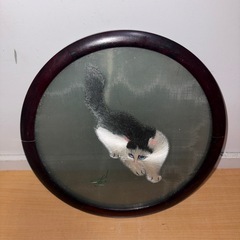 GY0824 中国 美術工芸品 両面刺繍 猫と蟷螂カマキリ の画像