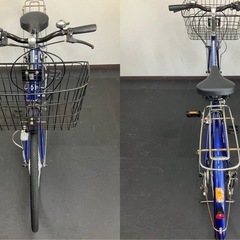 　自転車 ママチャリ 27インチ ブルー オートライト シマノ変速6段ギアの画像