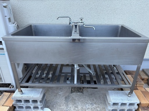 二槽シンク　業務用　ステンレス 　屋外