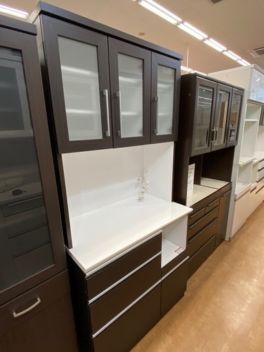 ニトリ　レンジボード　3枚扉　レジューム　ダークブラウン×ホワイト