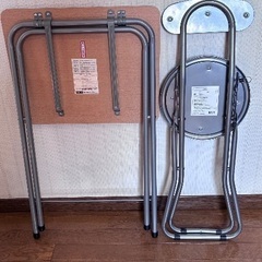 山善(YAMAZEN) テーブル ミニ 折りたたみ式 サイドテーブル 幅50×奥行48×高さ70cm ﻿  不二貿易 チェア パイプチェアー 幅30×奥行46×高さ77㎝ ブラック 合成皮革 VPC 折りたたみ 椅子 スリムの画像