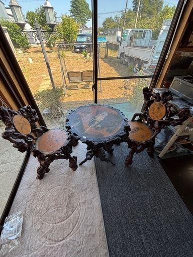 アンティーク木製テーブルと椅子のセット