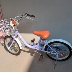 16インチ子供用自転車パープル&ホワイトの画像