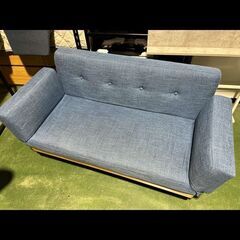 札幌限定配送/お引き取り可◆家具◆LOWYA◆2人掛けソファ/ソファベッド◆布製/ファブリック◆ネイビー◆W130 D74 H62の画像
