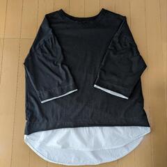 レディース　ブラック　重ね着風　Tシャツの画像