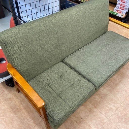 3人掛けソファー　ファブリック　グリーン×ブラウン
