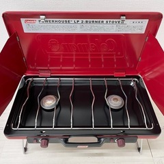 M【中古品】現状お渡し コールマン Coleman パワーハウス LPツーバーナーストーブ レッド アウトドア用品 キャンプの画像