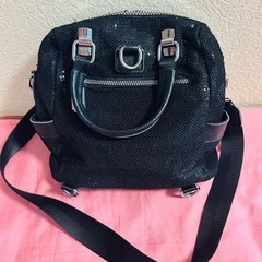 黒のスパンコール3wayバッグ、ショルダーバッグ、リュック、トートバッグの画像