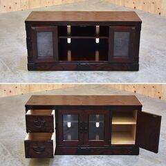 ≪yt2010ジ≫ 美品 岩屋堂箪笥 TVボード/ローボード 幅110cm 岩屋堂うるしタンス工房製 和風/和箪笥/民芸箪笥/欅/漆塗装 中古家具/宮城県仙台市 70822-04の画像