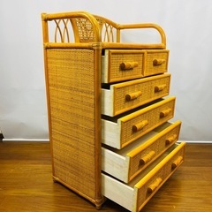 【極美品】籐家具 ラタン チェスト 引き出し5段6杯 サイズ:横幅60cm×奥行35cm×高さ90cmの画像