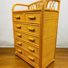 【極美品】籐家具 ラタン チェスト 引き出し5段6杯 サイズ:横幅60cm×奥行35cm×高さ90cmの画像