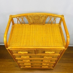 【極美品】籐家具 ラタン チェスト 引き出し5段6杯 サイズ:横幅60cm×奥行35cm×高さ90cmの画像