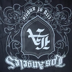 LAロゴプリントTシャツ 黒 ストリート系 メンズ Lサイズの画像