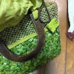 カゴ　緑　着物、浴衣用の画像