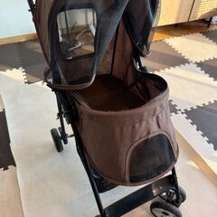 タンスのゲン ペットカート 折りたたみ 4輪バギー 小型犬　リード2本付き　ブラウンの画像