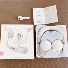 【✨新品✨】ネックファン　首かけ扇風機　ネッククーラー　3段階調節　ピンクホワイト　ジムの画像