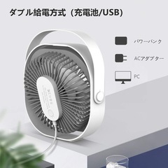 卓上扇風機 USBファン サーキュレーター 静音 パワフル送風 ミニ扇風機 USBデスクファン ミニファン360度角度調整 風量3段階調節 省エネ ３枚羽根 USB電源 LEDライト機能付き 長時間連続使用 扇風機 ファン ホワイトの画像