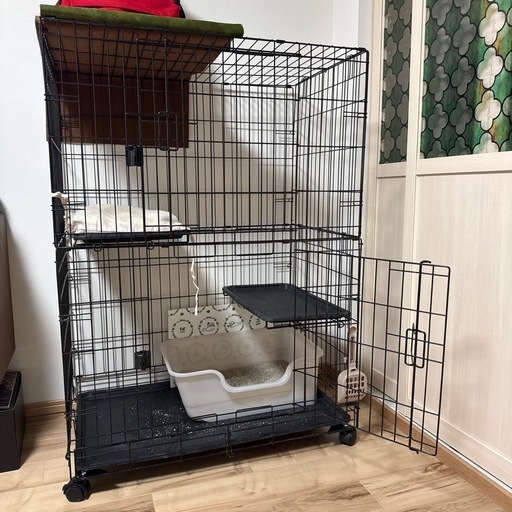キャスター付き　2段キャットケージ　ペットケージ　猫