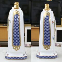 動作品 メーカー不明 陶器製 クオーツ式置時計 高さ26cm ローマンインデックス 花柄 金彩 鱗文様 蟻マーク 札幌市 清田区 平岡の画像
