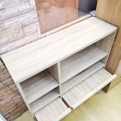 フラップ式チェスト 2面 マルチラック 棚板可動式 ナチュラル 木目調 ■幅92㎝×奥行34㎝×高さ91.5㎝■買取帝国 朝霞店 配達可能の画像