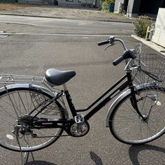 27インチ  中古 ノーパンク 自転車 6段切替 鍵新品 オートライト付の画像