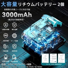 【新品未使用】チェーンソー 充電式 8インチ 21V 大容量 3.0Ah バッテリー 2個の画像
