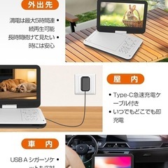 【新品未使用】ポータブルDVDプレーヤー type-c 急速充電 12.5型 10.5インチの画像