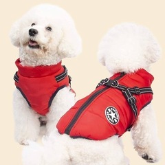 ふわふわ ダウンベスト風ジャケット 犬洋服 冬 裏ボア 犬服 L, レッドの画像
