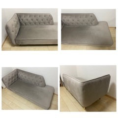 【美品】[幅149] ソファ 2人掛けソファ カウチソファ ベルベット調 天然木  LOWYA の画像