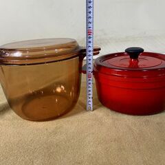 詳細不明　中古　調理器具　3点まとめ　鍋　ビジョン クックポット 耐熱ガラス容性　5.5L など　の画像