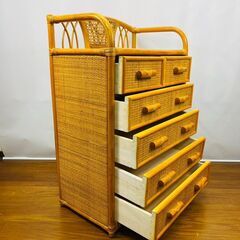 【極美品】籐家具 ラタン チェスト 引き出し5段6杯 サイズ:横幅60cm×奥行35cm×高さ90cmの画像