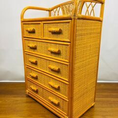 【極美品】籐家具 ラタン チェスト 引き出し5段6杯 サイズ:横幅60cm×奥行35cm×高さ90cmの画像
