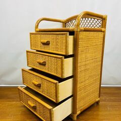 【籐家具】ラタンチェスト 引き出し4段 サイズ:横幅50cm×奥行38cm×高さ83cmの画像