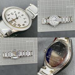 I341　不動　AUREOLEオレオール　セラミック3針クォーツデイト　レディース腕時計　SW-611L 日本製 中古 腕時計 レディースウォッチ　ホワイトカラーの画像