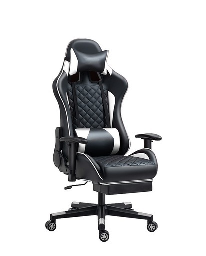 新品　ゲーミングチェアオフィスレーシングデスク人間工学に基づいた椅子レザーリクライニングゲーマーチェア調節可能なアームレストハイバックコンピューターチェア white