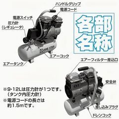 新品未使用　エアーコンプレッサー 100v 静音 12L小型オイルレスの画像